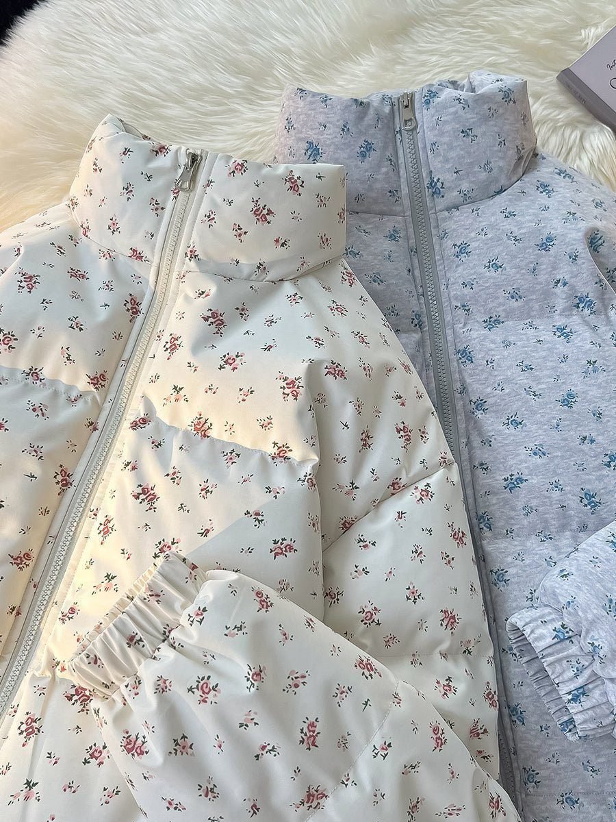 Winter Floral Matching Coats for Couples - Thickened Short Puffer Jackets His & Hers 7 Winter Floral Matching Coats for Couples - Thickened Short Puffer Jackets His & Hers - Image 7