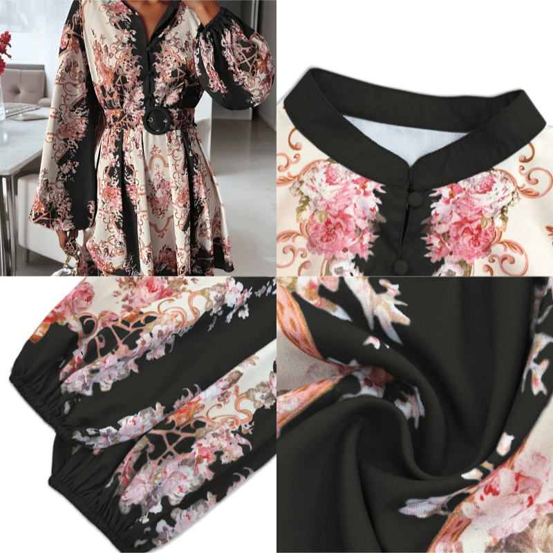 Spring Floral Midi Dress: Vintage Belted Fit, Puffed Sleeves & Mock Neck 11 30d25f3af26b716c6f6eaa9b95f43b25