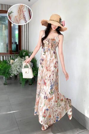 Temperament Royal Sister Fan Dress Women's Fashion Floral Age Reduction Medium and Long Skinny Dress