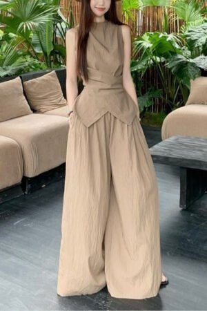 Women’s Casual Suit Set French Temperament Sleeveless Top & Loose Pants Summer Two-piece Outfit